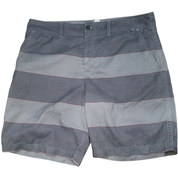 Hurley gray grey striped red hybrid board shorts surf swimming suit xl 38 - Picture 1 of 5